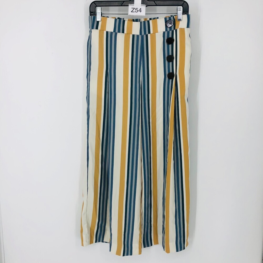 Zara Women's Multi-Color Striped Elastic Waist Wide Leg Cropped Pants Size M